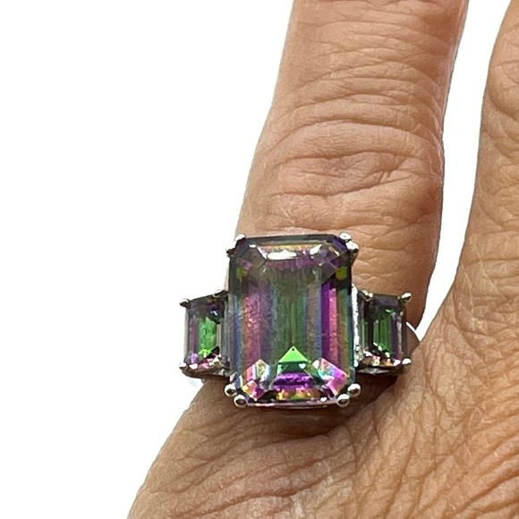 Rainbow Multiple Colored Quartz Ring Emerald Cut Designer DK 925 - Picture 6 of 13